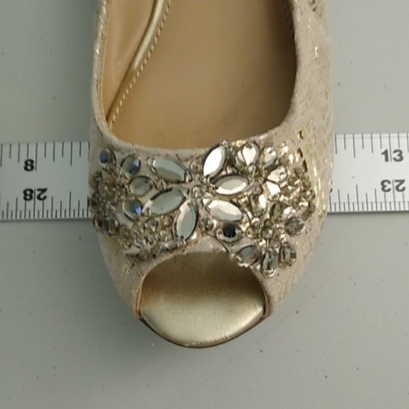 ARTURO CHANG GOLD & CREAM LEATHER SNAKE BALLET FLATS WITH RHINSTONES - Picture 14 of 14